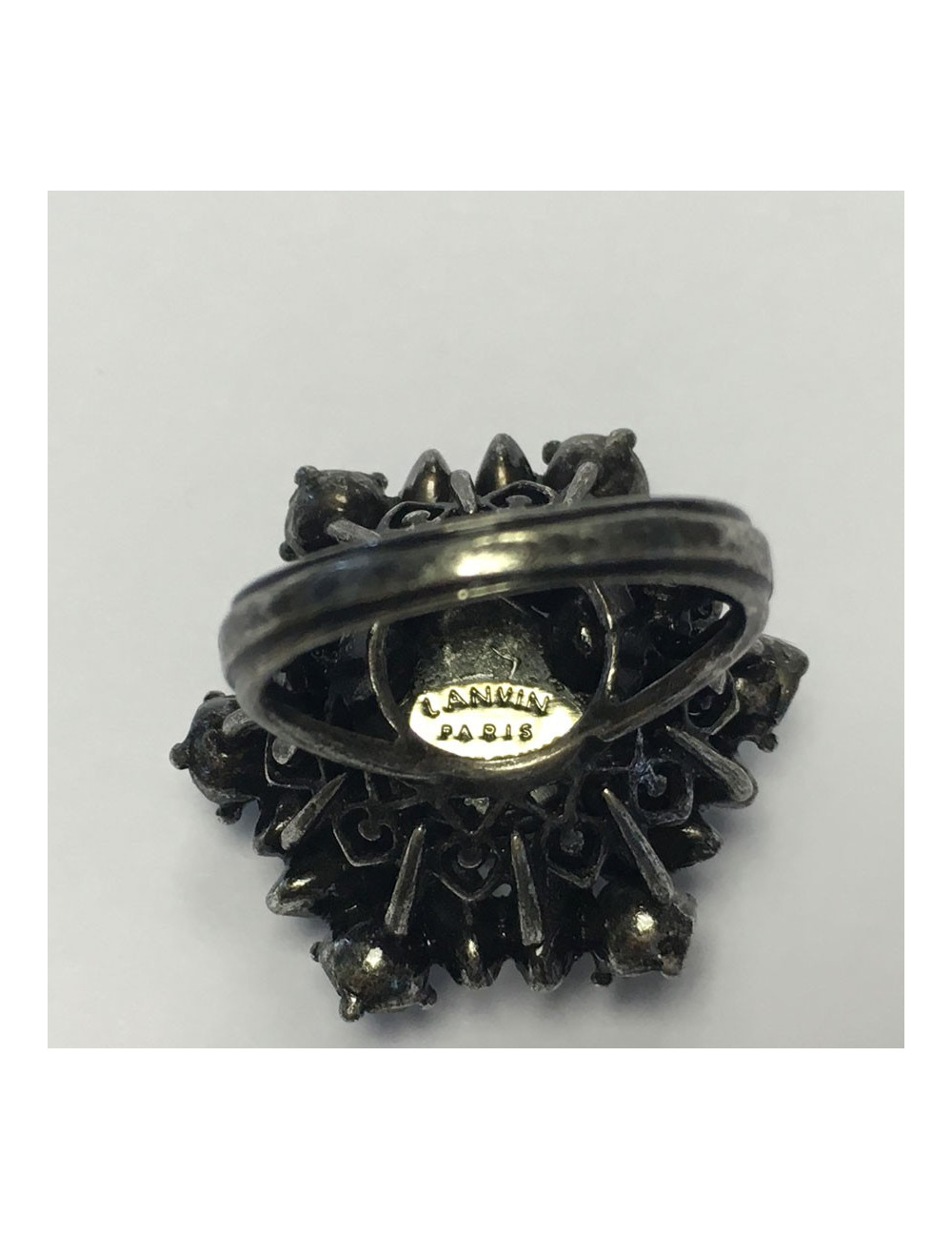 Ring LANVIN T 55 silver and blue and green rhinestones