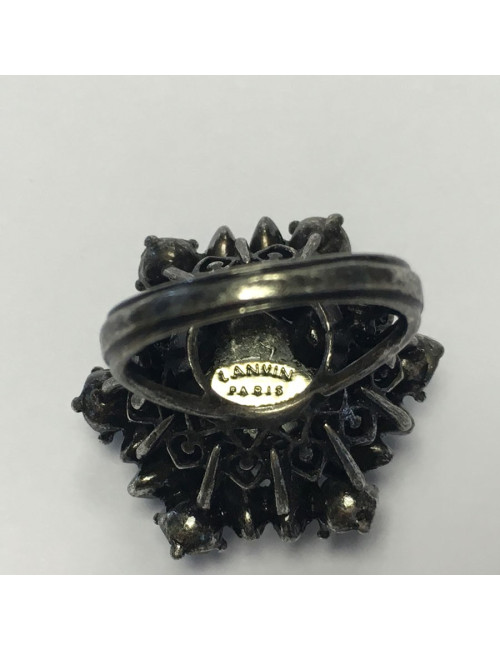 Ring LANVIN T 55 silver and blue and green rhinestones