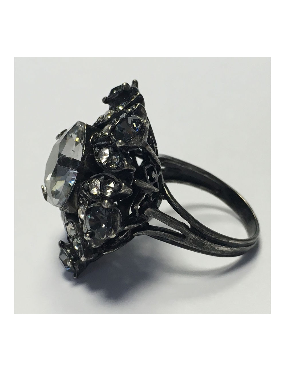 Ring LANVIN T 52.5 in silver and white and pale gold rhinestones