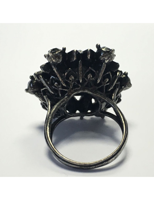 Bague LANVIN T 52,5 en métal argenté et strass blanc et or pâle