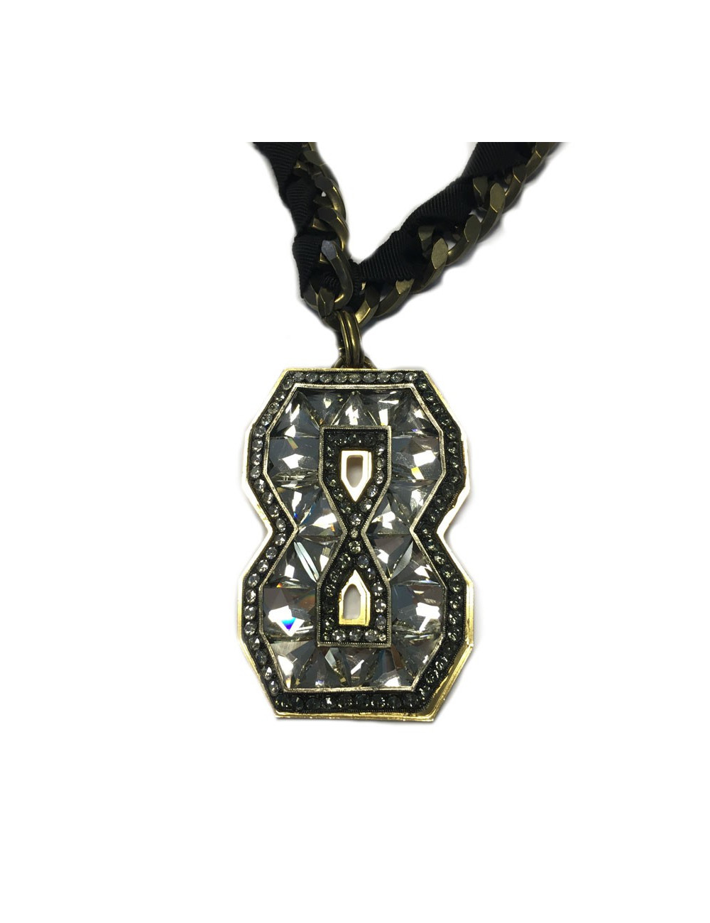 LANVIN pin 8 rhinestone pendant necklace