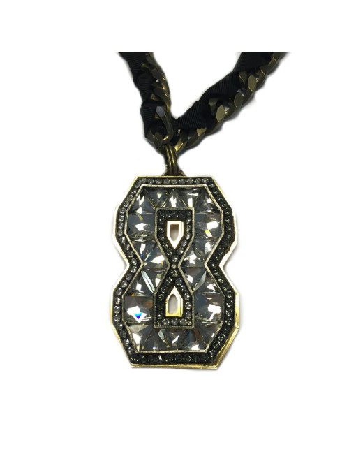 Sautoir LANVIN pendentif broche 8 en strass 