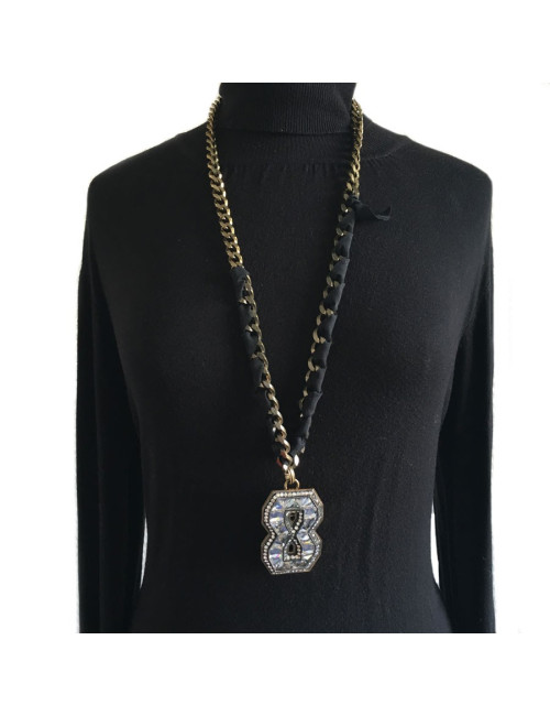 LANVIN pin 8 rhinestone pendant necklace