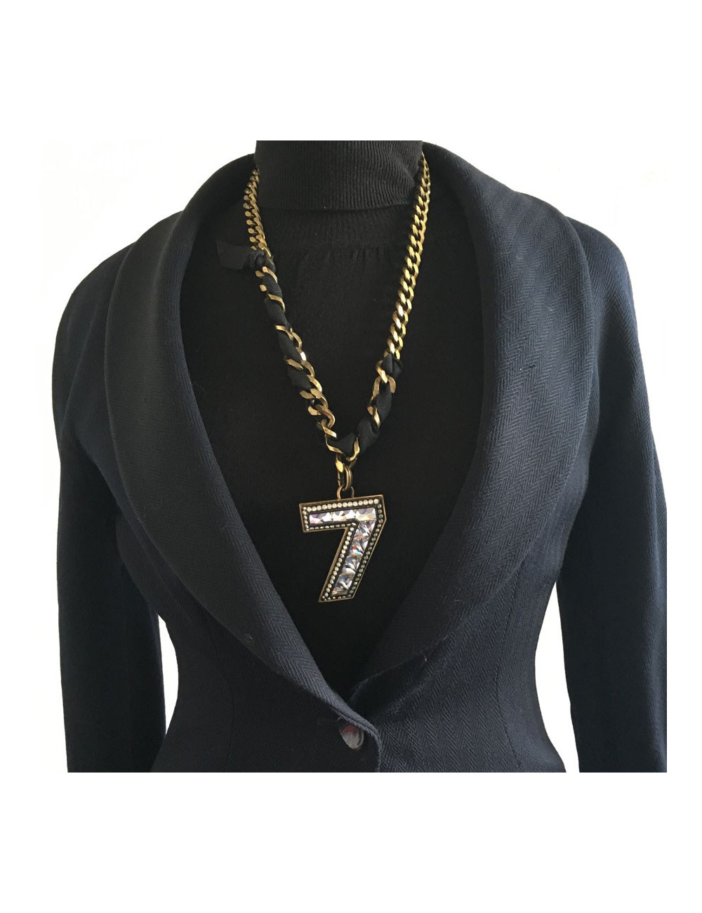 Sautoir LANVIN pendentif broche 7 en strass 