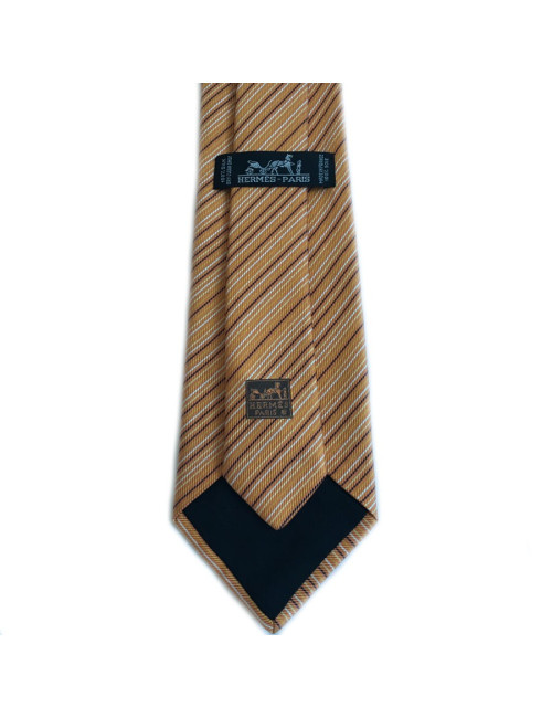 Cravate HERMES en twill de soie orange à rayures