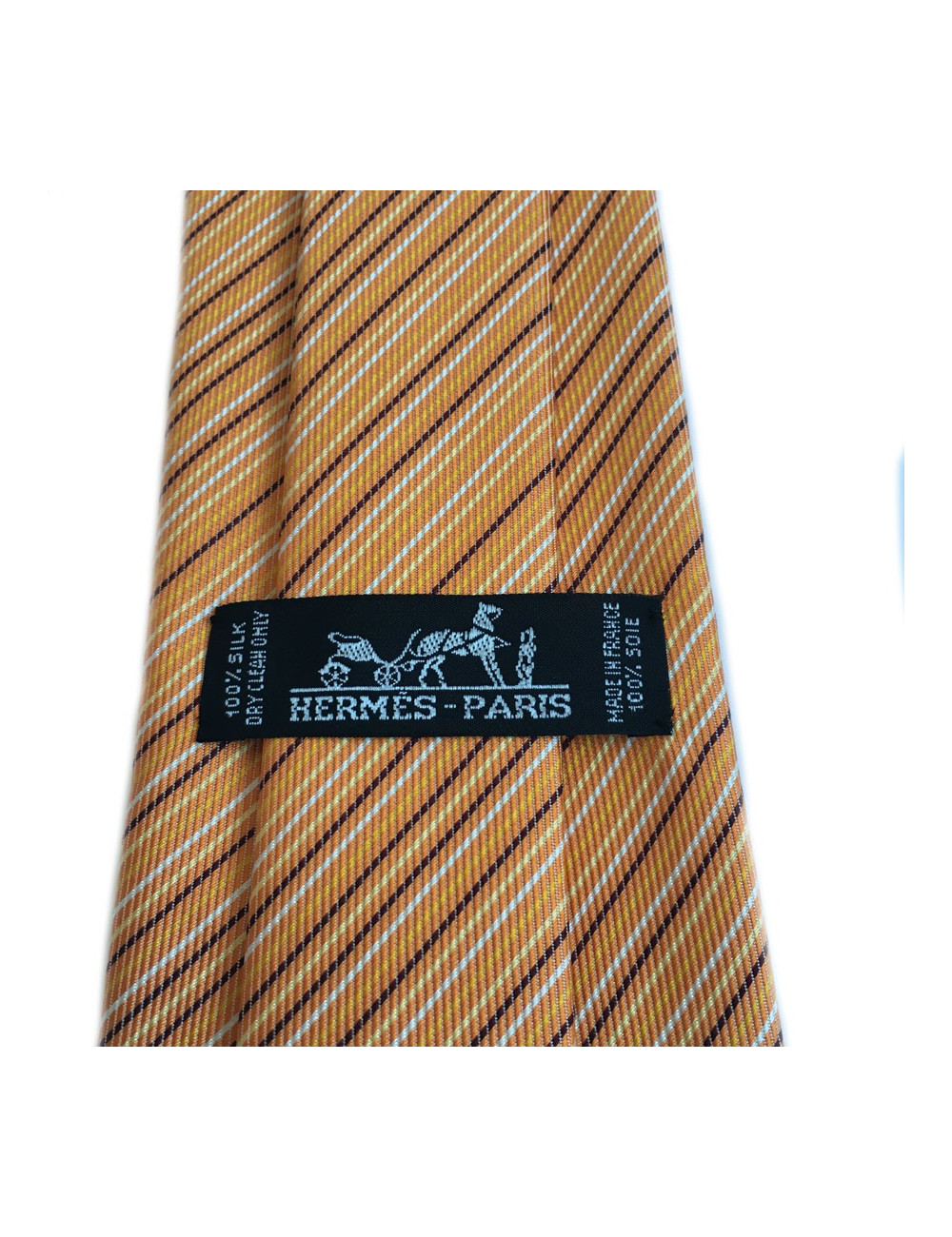 Cravate HERMES en twill de soie orange à rayures