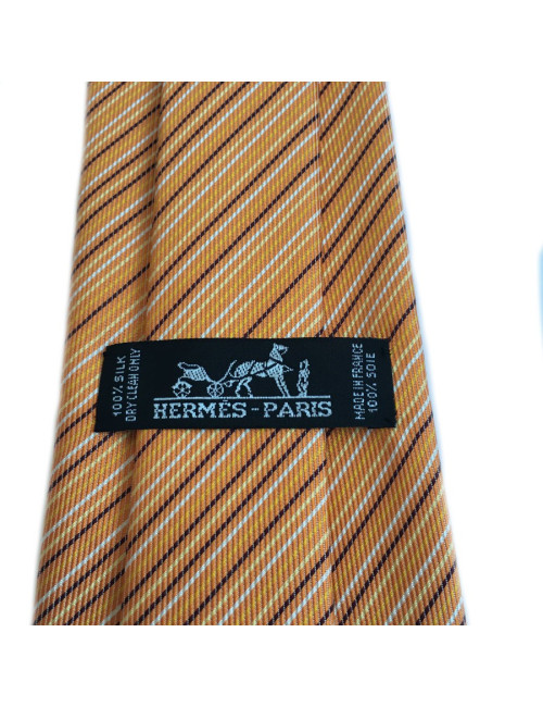 Tie HERMES silk scarf orange striped
