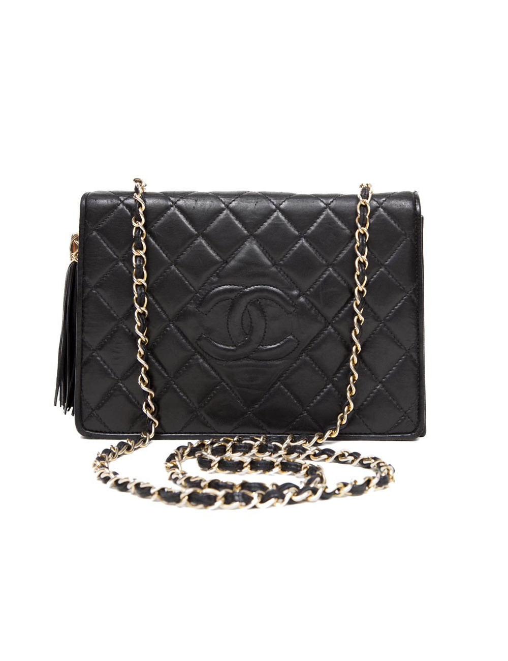 Sac CHANEL cuir agneau noir Vintage
