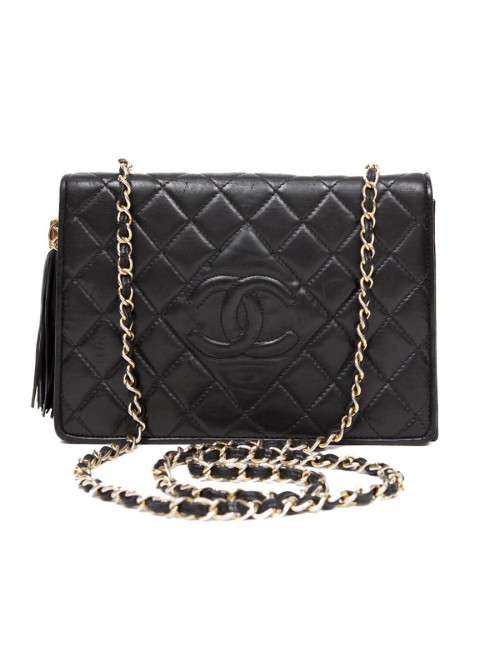 Sac CHANEL cuir agneau noir Vintage