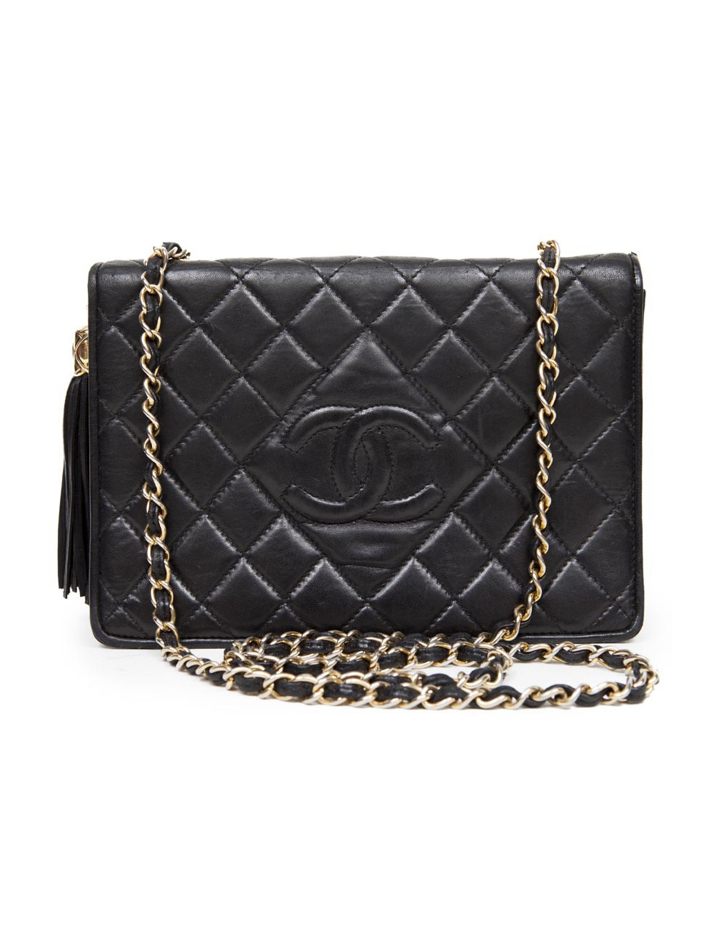 Sac CHANEL cuir agneau noir Vintage