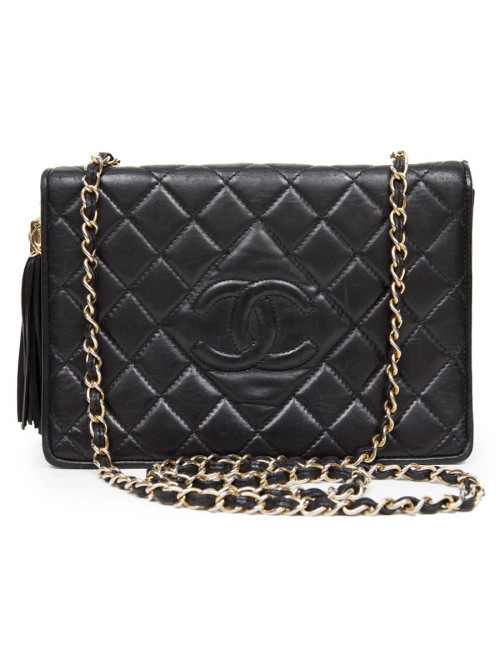 Sac CHANEL cuir agneau noir Vintage