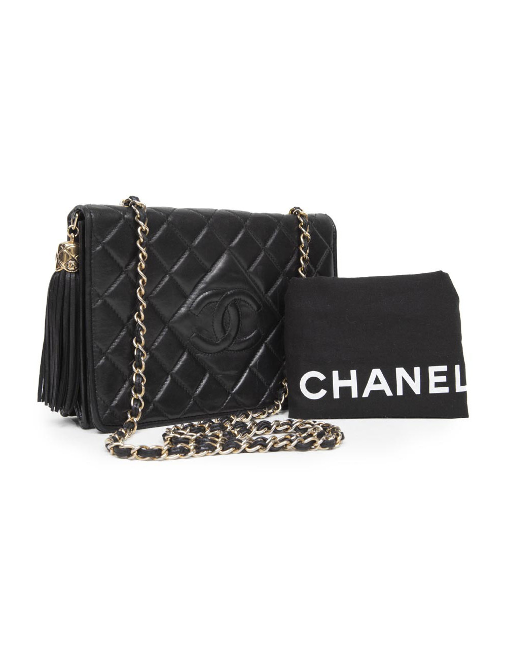 Sac CHANEL cuir agneau noir Vintage