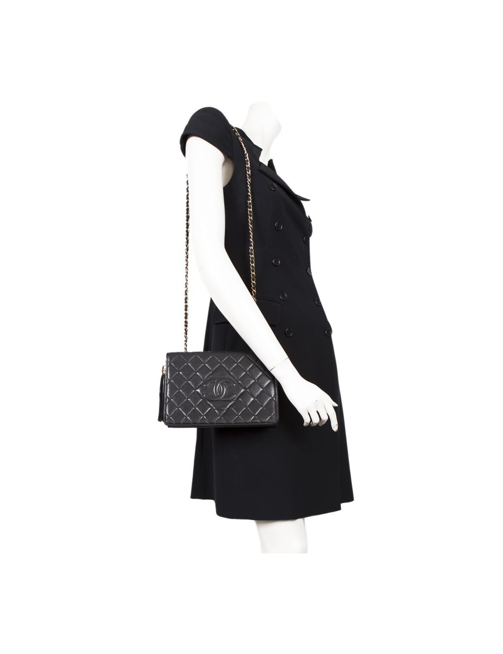 Sac CHANEL cuir agneau noir Vintage