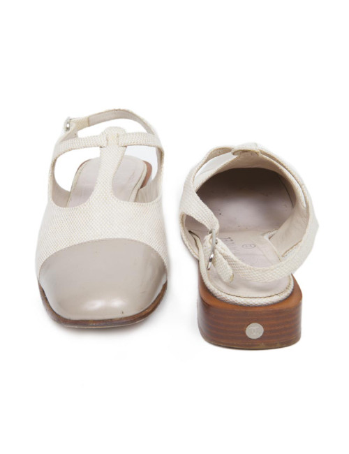 Ballerines CHANEL T 38.5 toile et cuir