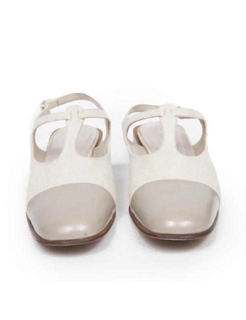 Ballerines CHANEL T 38.5 toile et cuir