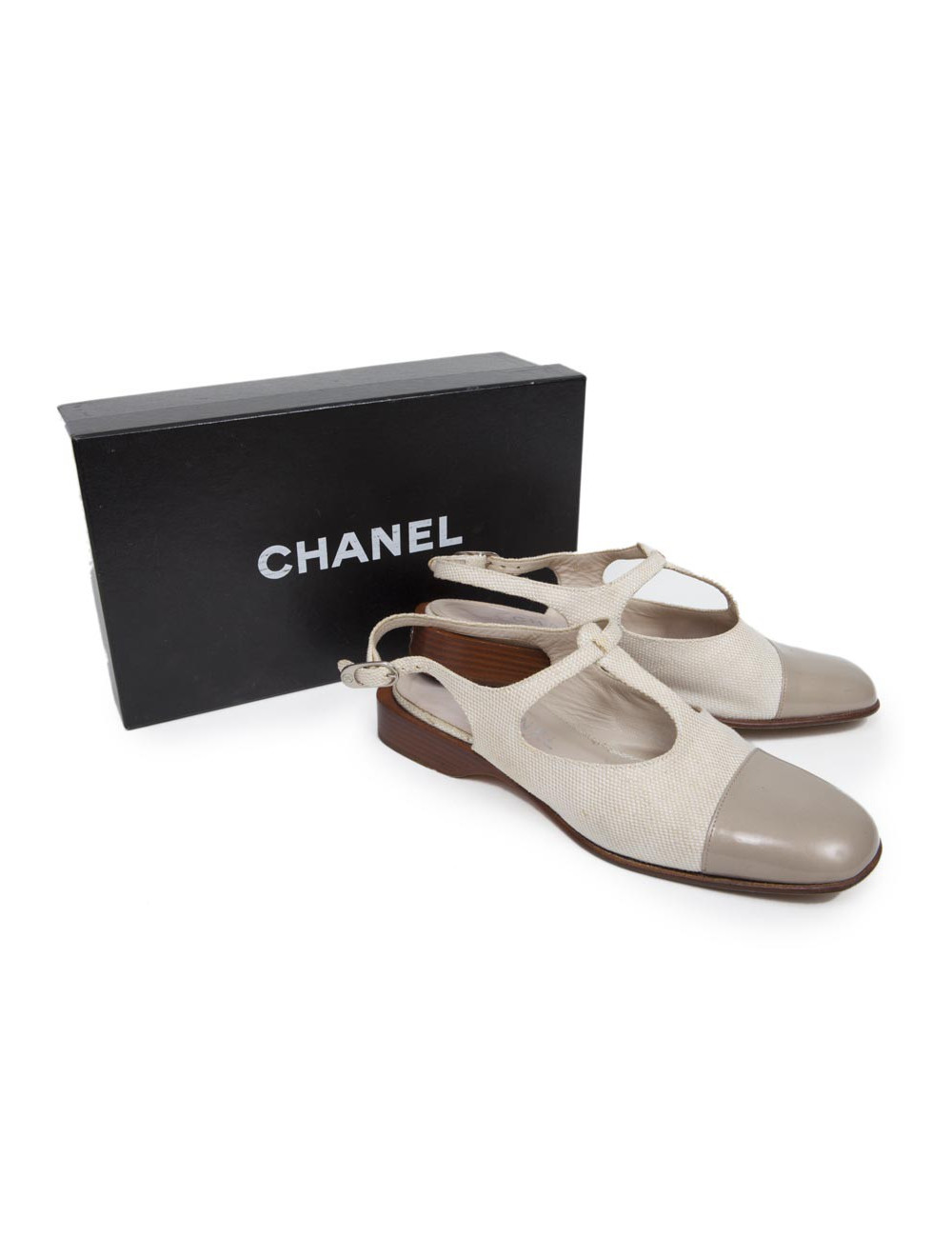 Ballerines CHANEL T 38.5 toile et cuir
