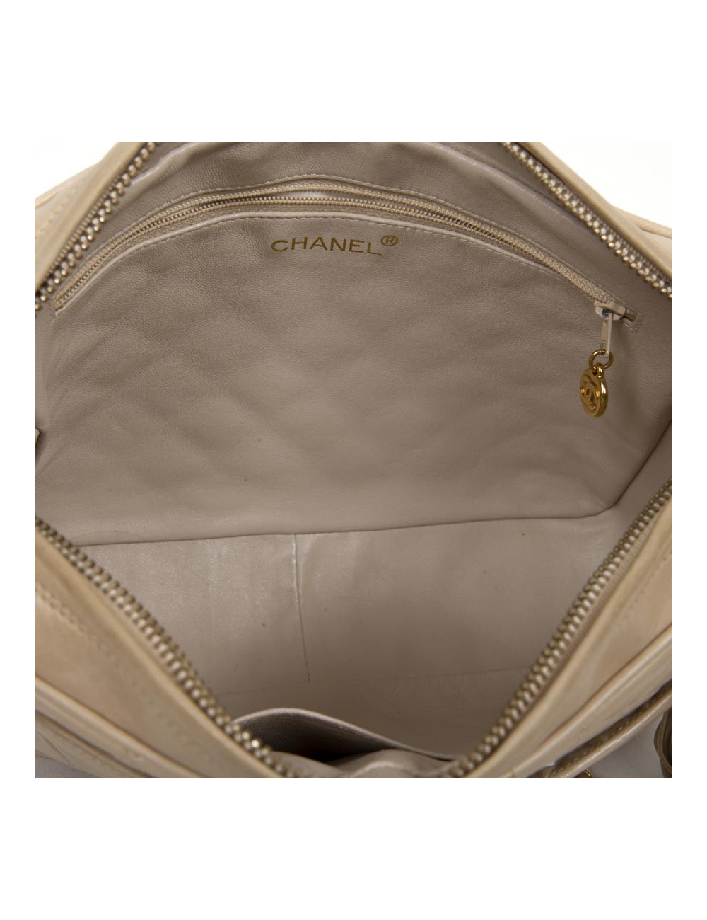 CHANEL beige lambskin bag