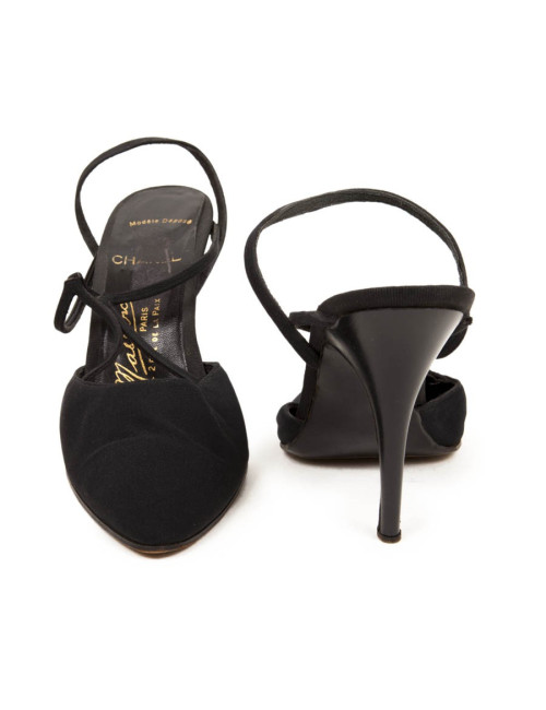 Sandales hautes CHANEL/ MASSARO T41 satin de soie noire 