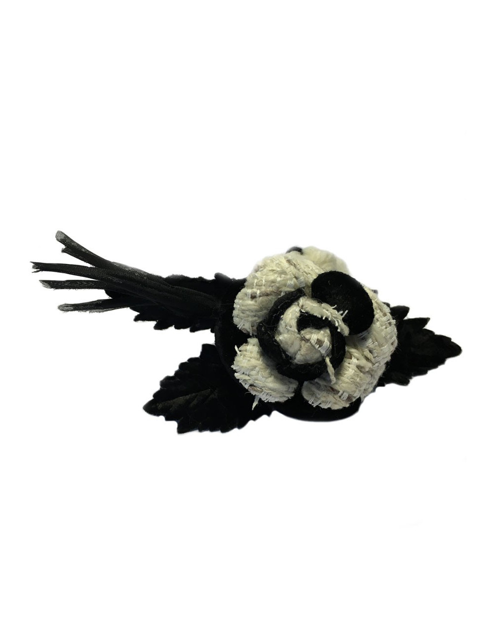 Broche CHANEL en laine et tissus blanc et noir