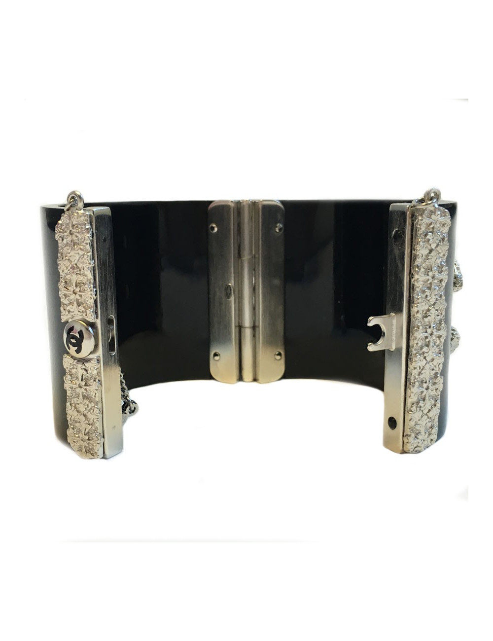 Manchette CHANEL noire et CC en strass mauve