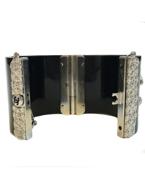 Cufflinks black CHANEL and CC in rhinestone rose