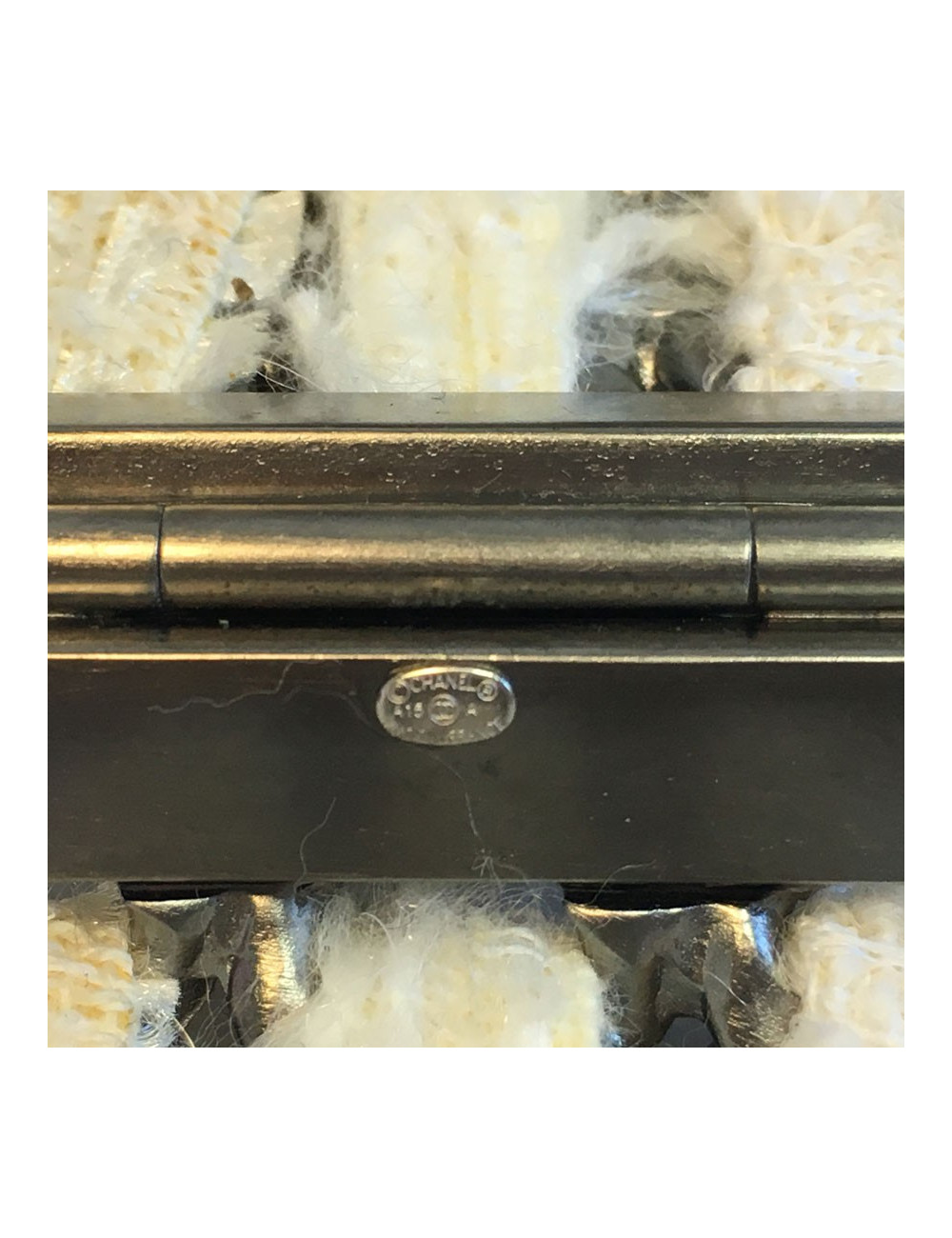 CHANEL cuff in silver and white tweed