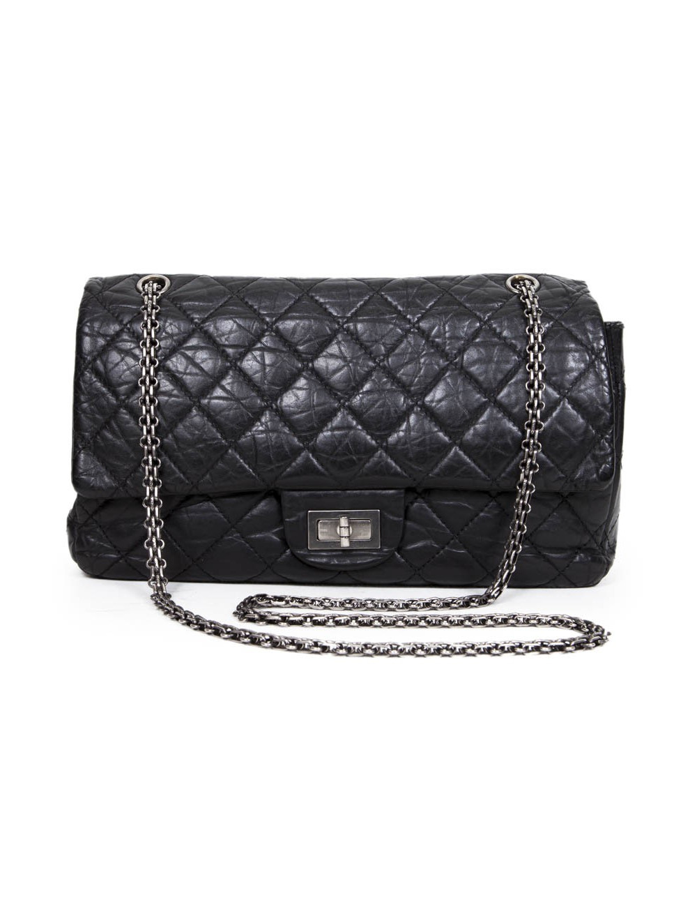 Sac 255 CHANEL cuir veilli noir