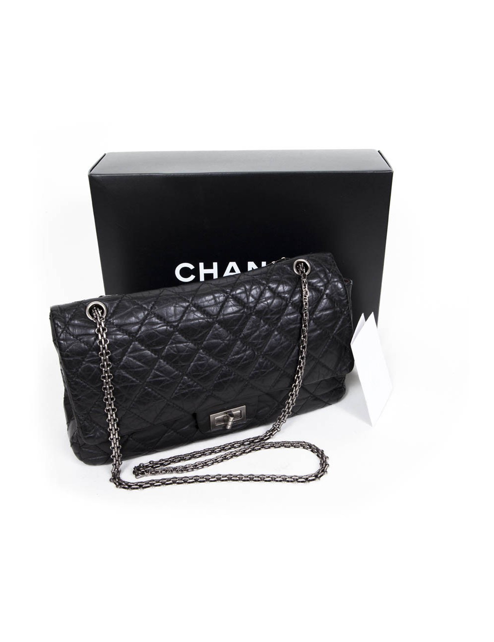 Sac 255 CHANEL cuir veilli noir