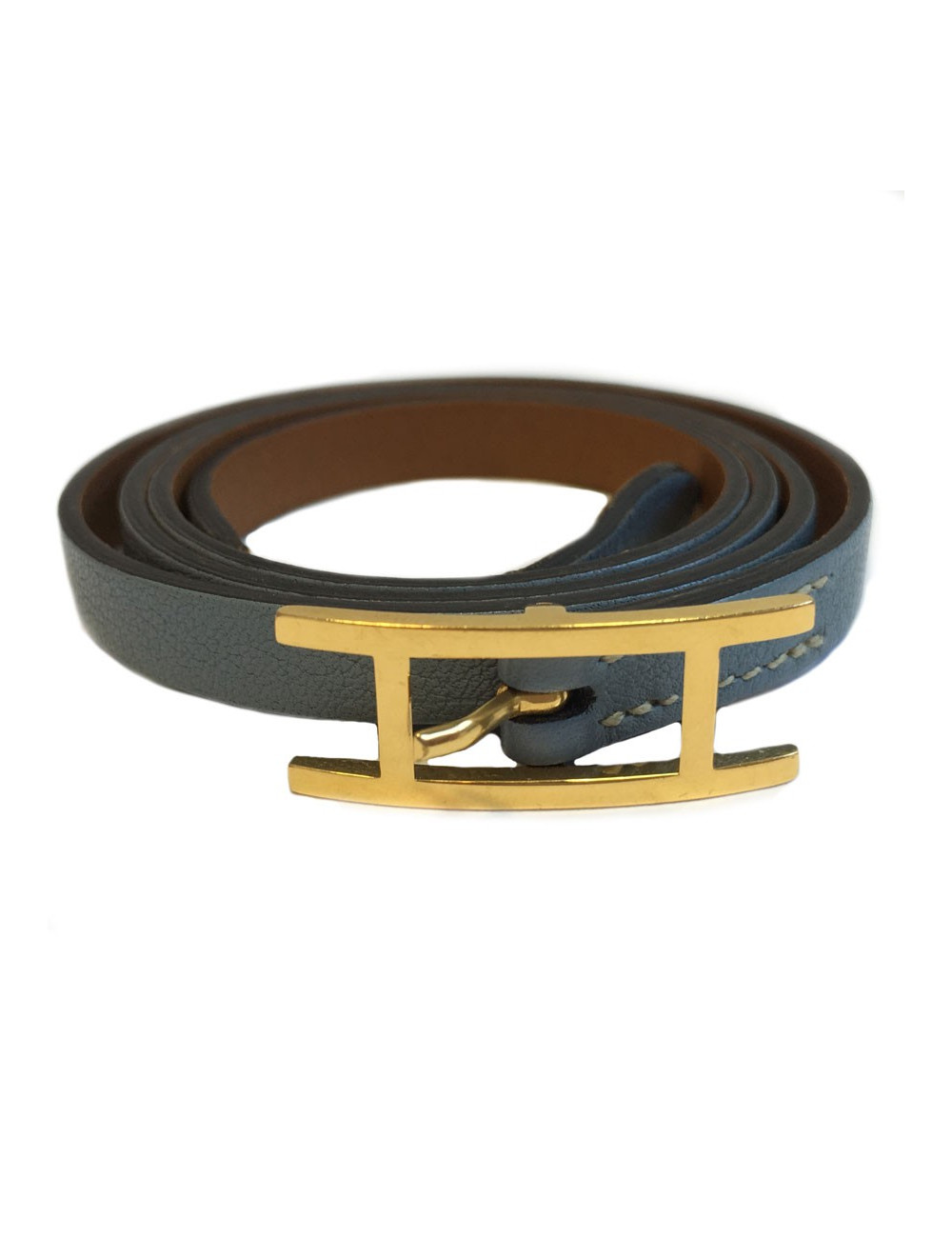 Bracelet HERMES "HAPI"  en cuir bleu