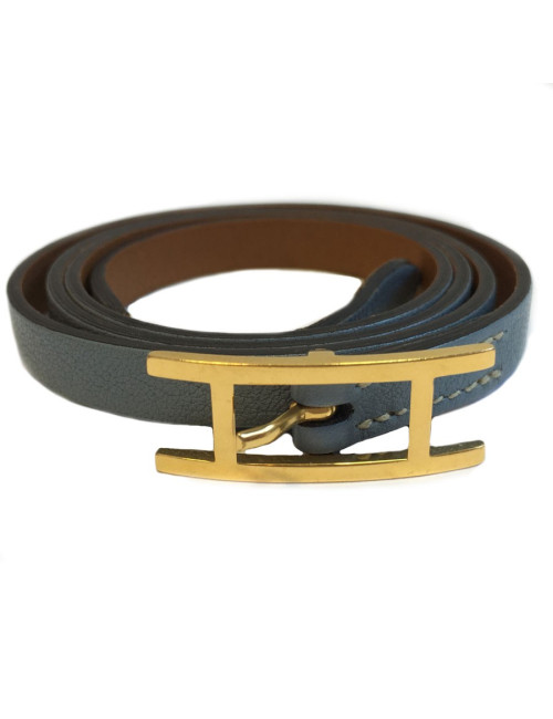 Bracelet HERMES "HAPI"  en cuir bleu