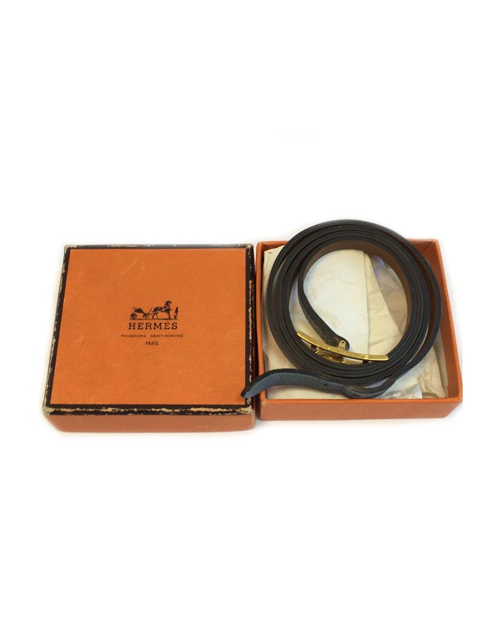 Bracelet HERMES "HAPI"  en cuir bleu