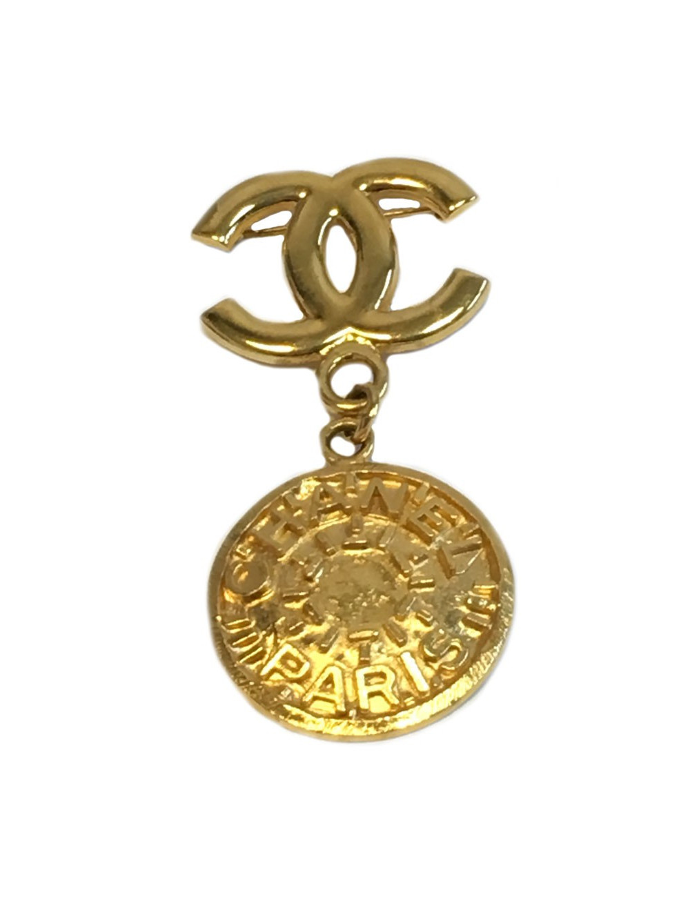 Broche CHANEL CC et pièce en métal doré