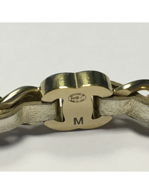 CHANEL bracelet leather interlaced gold metal