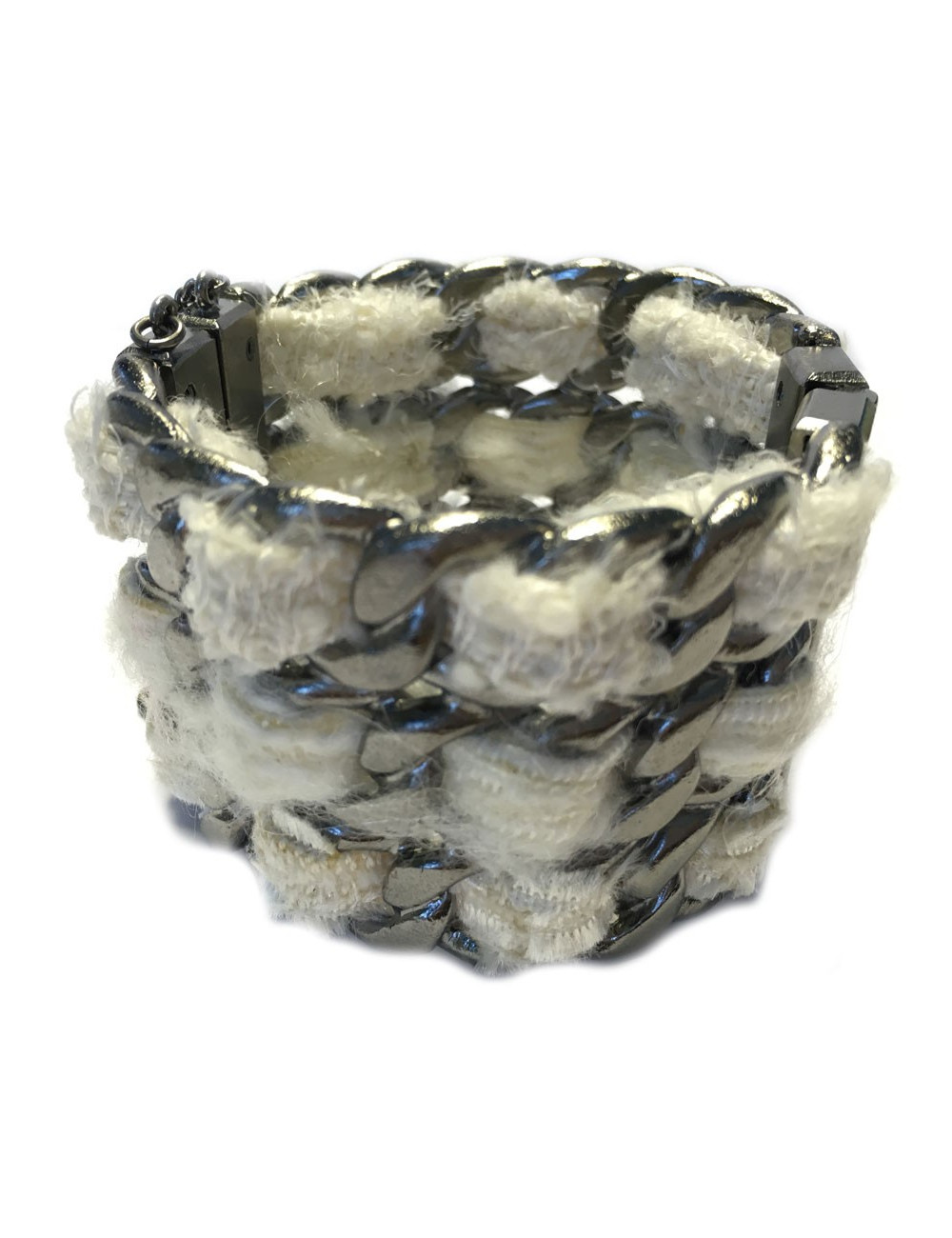 CHANEL cuff in silver and white tweed