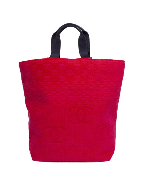 Sac de plage CHANEL et sa serviette éponge fushia