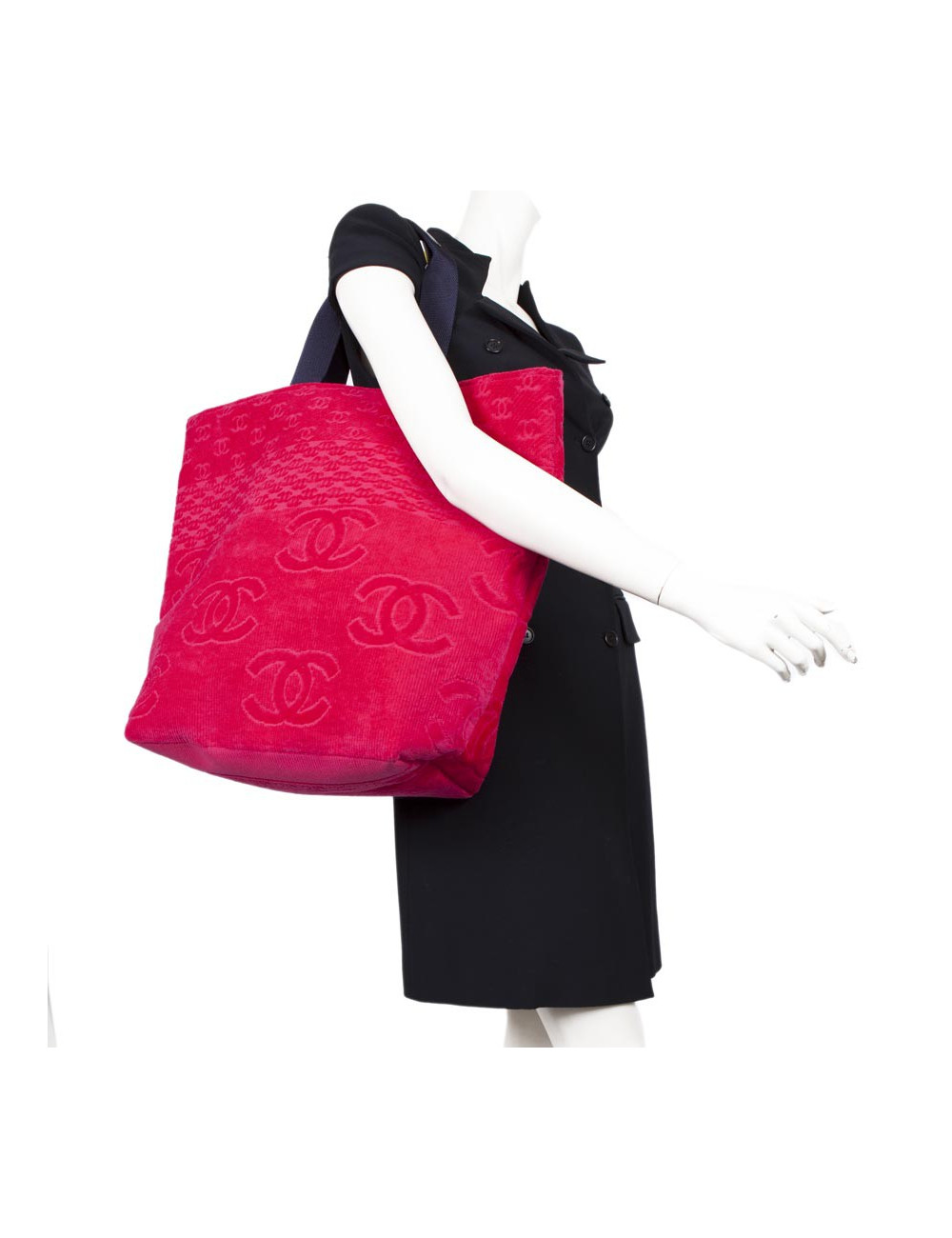 Sac de plage CHANEL et sa serviette éponge fushia