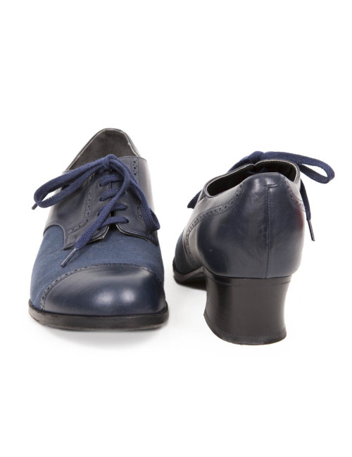 Mocassins ANATOMICA T 6 toile et cuir bleu marine