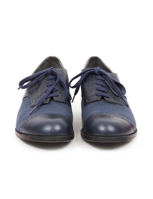 Mocassins ANATOMICA T 6 toile et cuir bleu marine