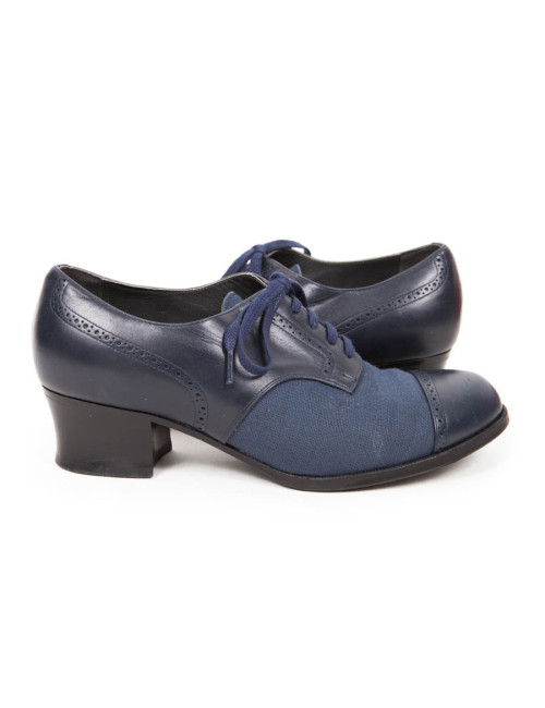 Mocassins ANATOMICA T 6 toile et cuir bleu marine