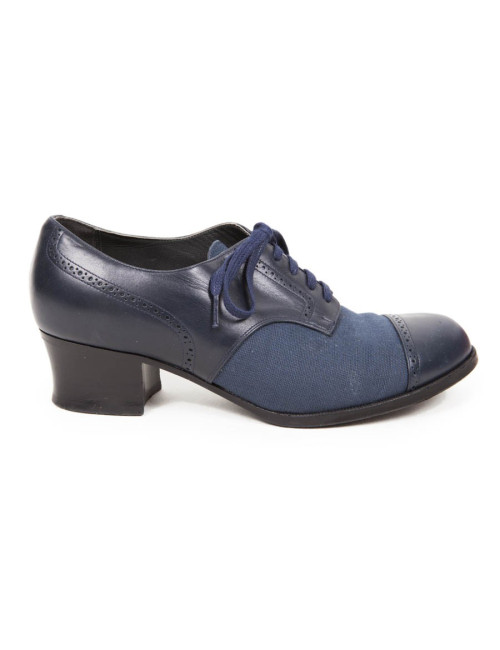 Mocassins ANATOMICA T 6 toile et cuir bleu marine