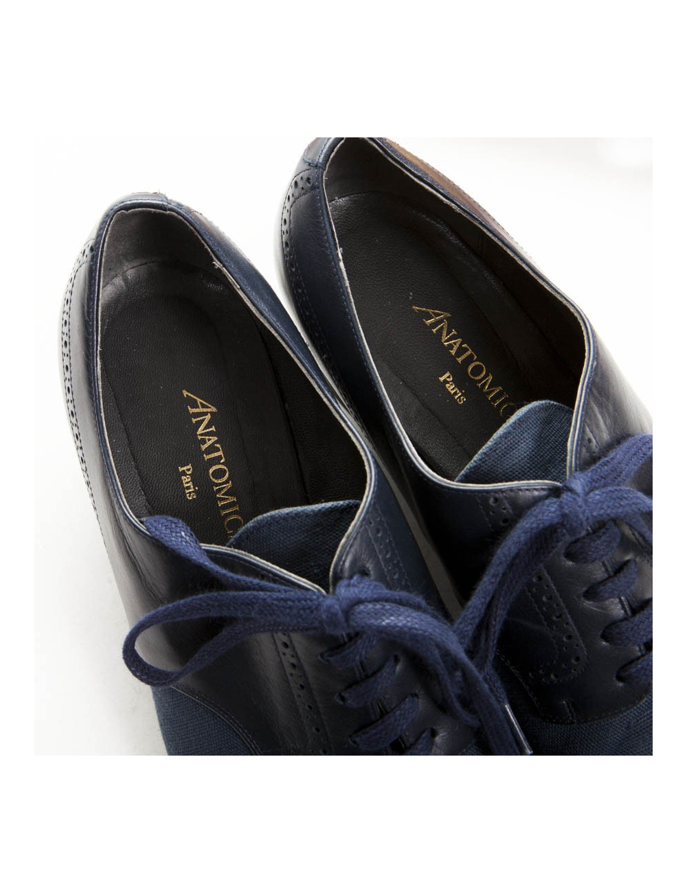Mocassins ANATOMICA T 6 toile et cuir bleu marine