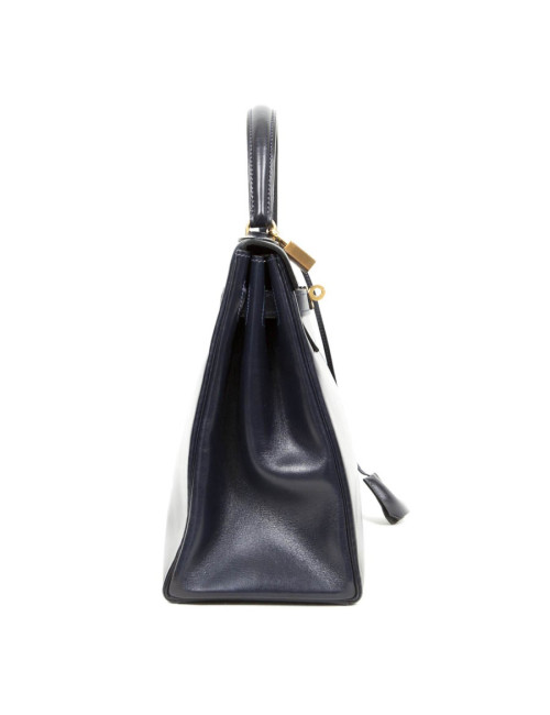 Sac Kelly 28 HERMES en cuir box bleu nuit