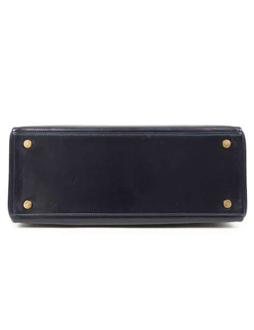 Sac Kelly 28 HERMES en cuir box bleu nuit