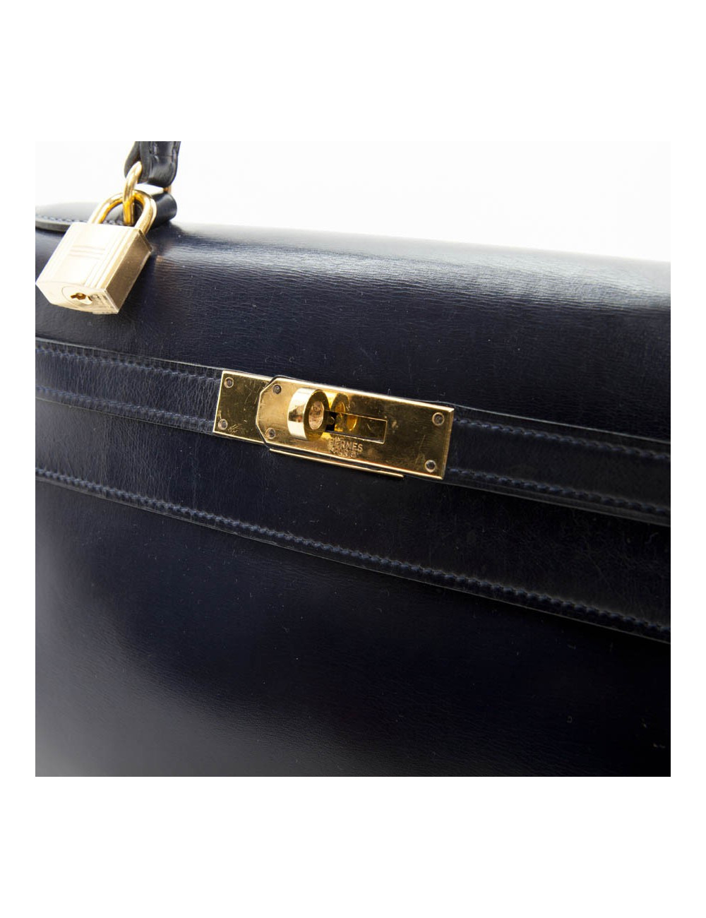 Sac Kelly 28 HERMES en cuir box bleu nuit