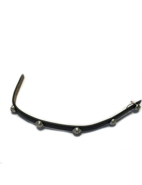 Bracelet CHANEL en cuir noir et CC sur demi perles grises