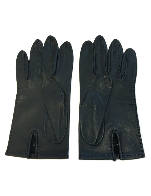 Gants HERMES en cuir bleu foncé perforé