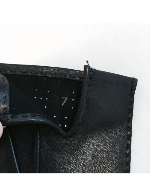 HERMES gloves in dark blue perforated leather size 7