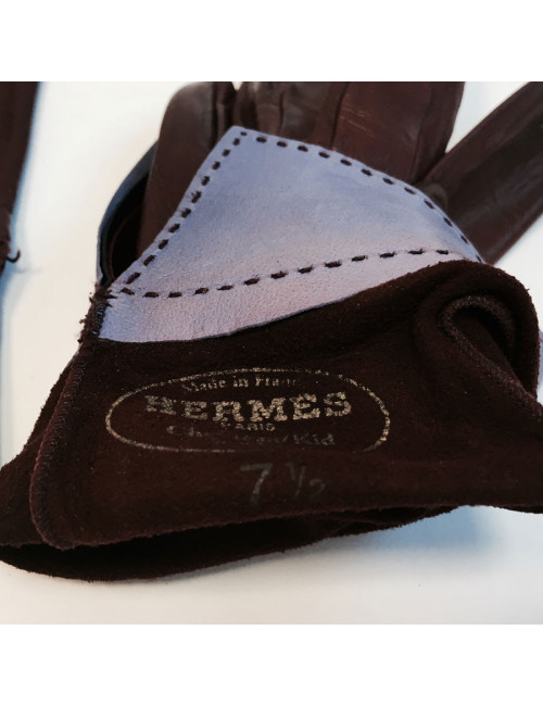 Gants HERMES en cuir d'agneau bordeaux