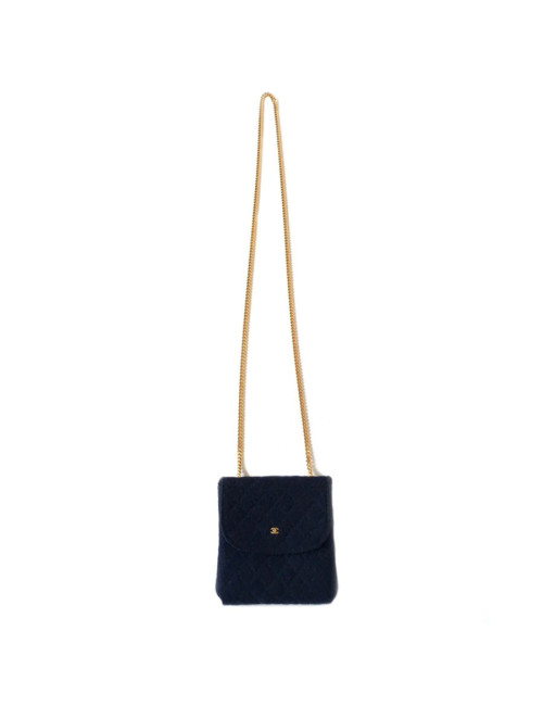 Mini sac-collier CHANEL en jersey bleu