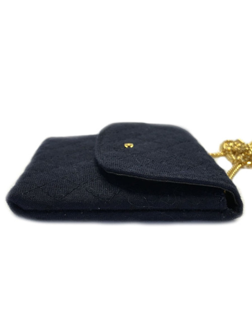 Mini sac-collier CHANEL en jersey bleu